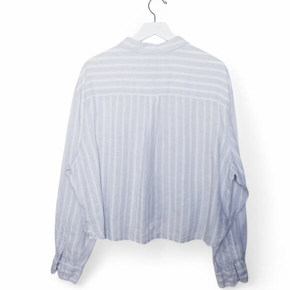 GAP 100% Linen Cropped Shirt Light Blue & White - Size XL - Picture 5 of 8